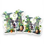 Corgi custom pet sticker in two sizes with St. Patrick's Day design. Windy City Tailz sticker photo.