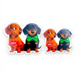 Dachshund digital character sticker in two sizes with WCT shirt and bow tie design. Windy City Tailz sticker photo.